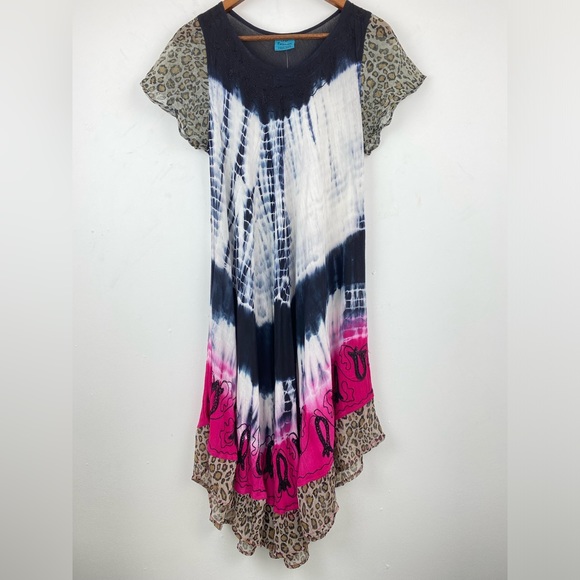 SB Fashion One Size Women’s Multicolor Tie Dye Short Sleeve Dress - Picture 1 of 6